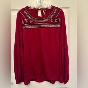 NWT Sangria/ Wine Embroidered Long Sleeve Top – Women’s Large